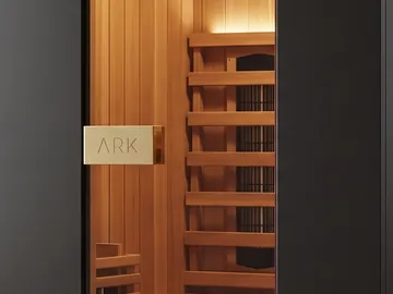 Detail: the cedar interior and the infrared panels